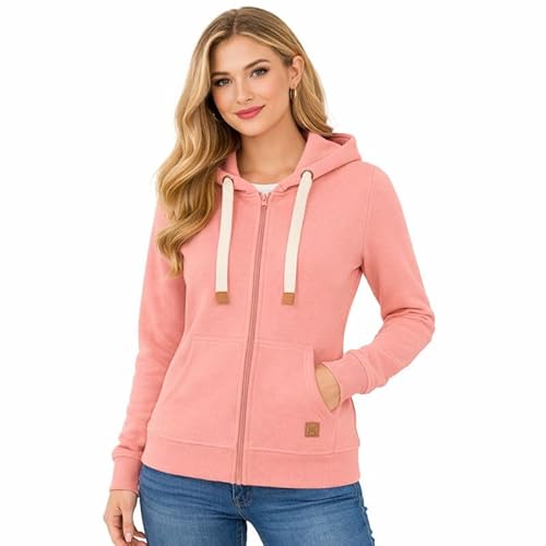 Blu Apparel Womens Zip Hoodies Extra Warm women's Zipped Hoodie Ladies Plain Hoodie Winter Warm Fleece Lined Zip Up Jacket Sweatshirt ActivewearJumper (UK, Numeric, 12, Regular, Regular, Pink)