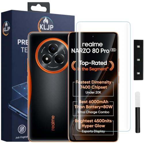 Image of Premium HD+ UV Tempered Glass Screen Protector For Realme Narzo 80 Pro (Pack of 1) Full Adhesive UV Curved Screen Protector Case Friendly HD Clarity with installation kit