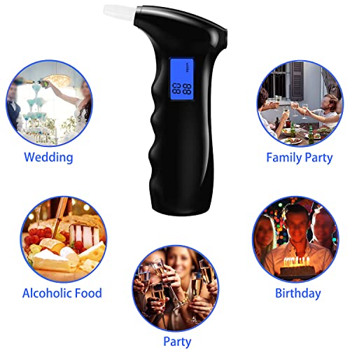 Portable Alcohol Tester, Professional Breathalyzer Digital Dark Blue Lcd Display Auto Power Off Sound Alarm With 5 Mouthpieces For Drivers Or Home Use #TOP7