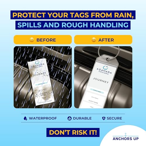 Azamara Cruise Luggage Tag Holders [4 Pack] – Waterproof, Durable Plastic with Steel Loops – Fits All Azamara Ships for Cruising in 2025, 2026 and 2027 – Cruise Essentials by Anchors Up2