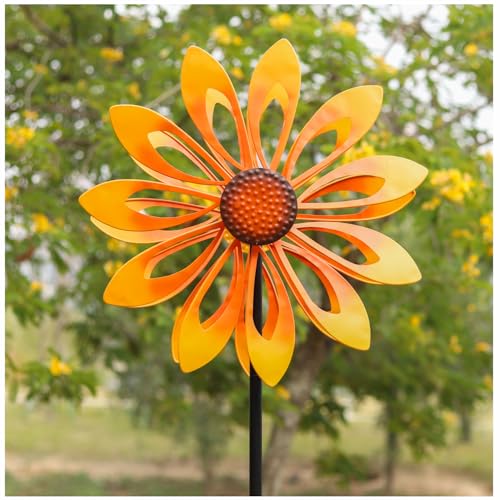 Cyan Oasis Sunflower Garden Wind Spinners - Kinetic Outdoor Metal