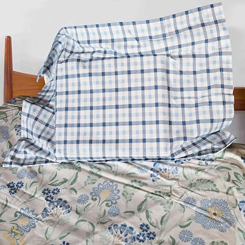 Image of Pure Source India Pure Cotton Elegance Bedding Set, Dreamy Cotton Comfort Double Bed Sheet with Pillow Covers (Pale Ivory Blue Marigold)