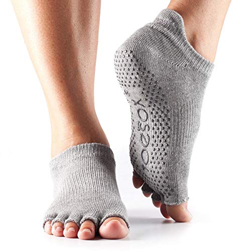 ToeSox Women's Grip Half Toe Low Rise Socks, Medium, Heather Grey