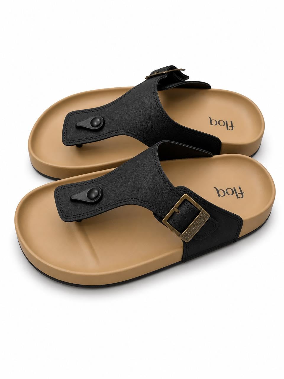 floq Regal Men's Thong Sandal, Black, waterproof and wrinkle-free, Strap and footbed, Adjustable Gold Buckle, Cushioned Footbed, Anti-Slip Sole-picture-23