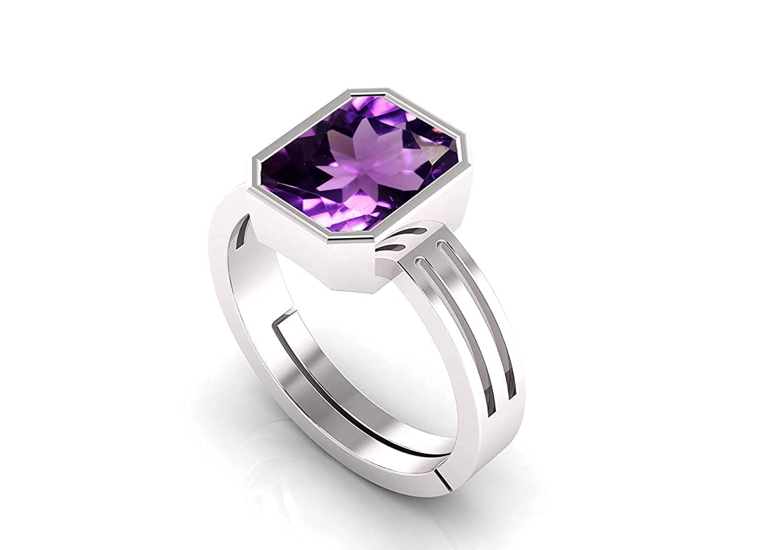 akshita gems 8.25 Ratti 7.00 Carat Amethyst Purple Crystal Stone Silver Plated Adjustable Ring for Unheated Untreatet for Men and Women by Lab Certified-picture-30