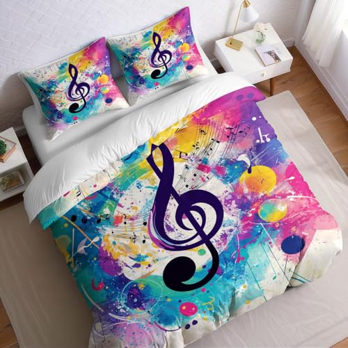 Juego de Ropa de Cama 3 Piezas Cama 135 Abstracto Funda nórdica 220x220 cm Notas de Grafiti Suave y Transpirable, Incluye 2 Fundas de Almohada 50x75 cm