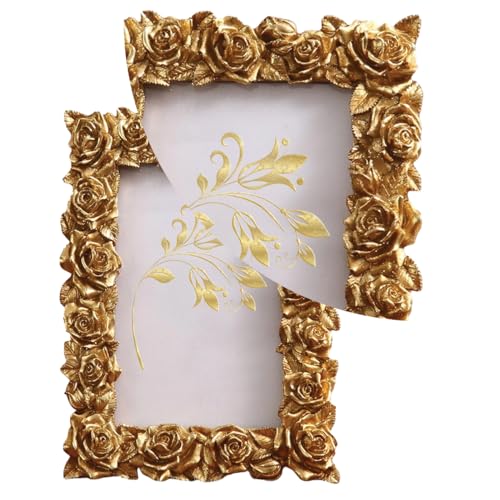Image of Art Street Elegant Golden Rose Design Resin Vintage Table Photo Frame, Photo, Decorative Frames Perfect for Home Decor, Unique Gift Idea, Durable, Birthday, Wedding, Return Gift (4x6 Inch, Royal Gold)