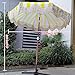 7FT Boho Fringe Patio Umbrella - Outdoor Garden Parasol for Beach Deck - Yellow and White Stripes - Stylish Vintage Tassels - Push Button Tilt