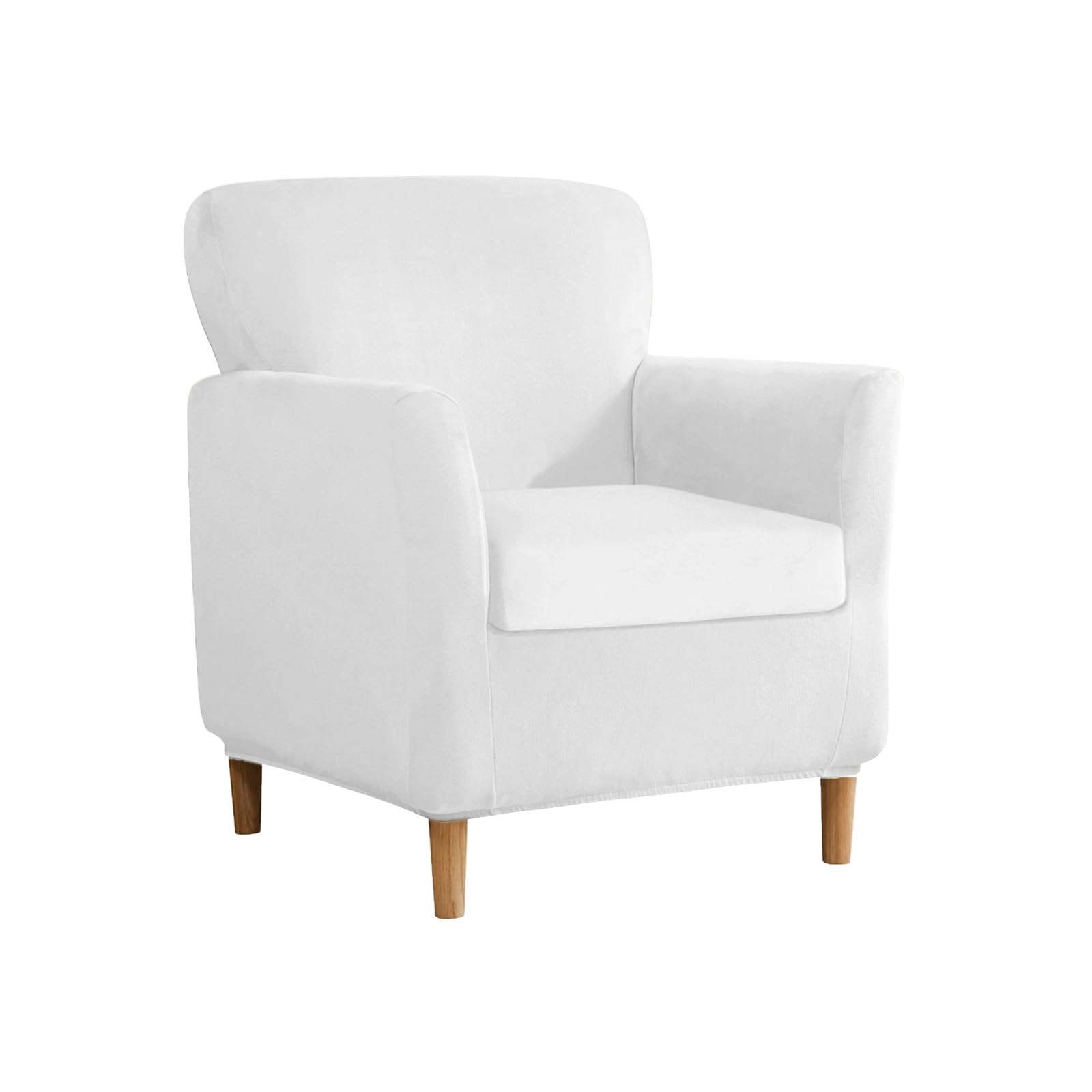 SYLC Stretch Velvet Armchair Sofa Covers with Ottoman Cover Rectangle/Square, Banquet Tub Chair Covers Footstool Slipcover Furniture Protector (White,Chair+Seat)