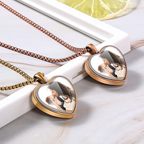 Fanery Sue Double-Sides Picture Necklace Personalized Photo For Women Men, Custom Photo Pendant With Picture Inside, Memorial Engraved Necklace With Solid Protector (Heart-Rose Gold) #TOP2