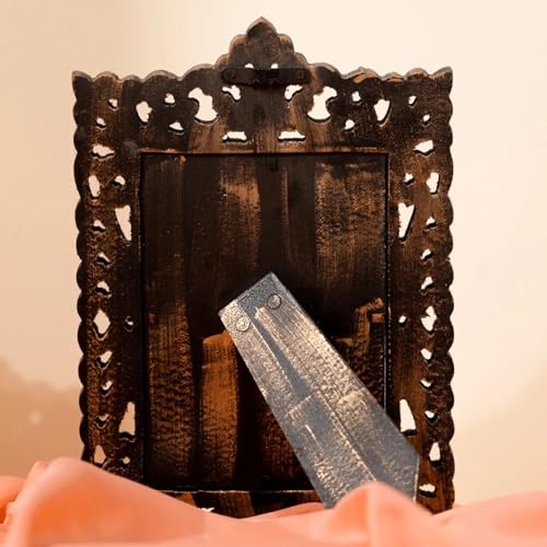 Image of Wooden Photo Frame for Wall Hanging and Tabletops Display | 5 x 7 Hand Carving Picture Frame | Wood Carving Antique Photo Frame for Wall Decorationg Gifting Home Decor (Antique Golden)