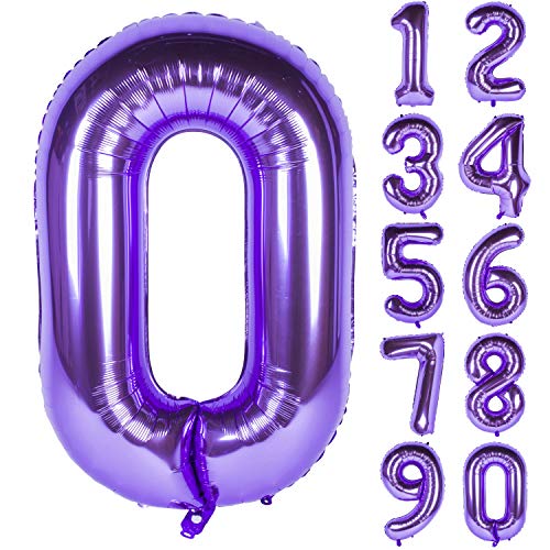 Image of 40 Inch Purple number Helium Foil Birthday Party Digit Balloons (Purple 0)
