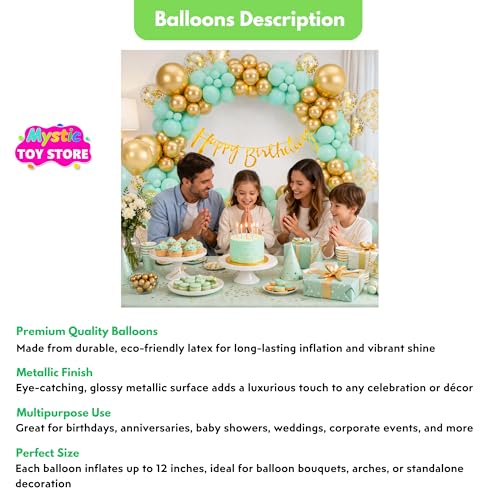 Image of Happy Birthday Decoration Kit for Baby Teenage Girls Men Women Adults Home Table Year With 30 Pc Light Green Gold Balloons 1 Pc Golden Happy Birthday Cursive Banner Items Set Combo