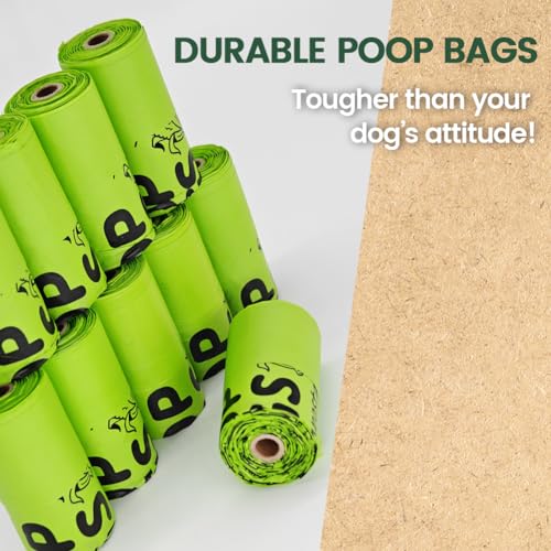 Image of Ley's Compostable Dog Poop Bags, Plant-Based Biodegradable Doggie Waste Bags with Easy Tie Handles, Unscented, Vegetable-Based, Dog Bags Refill Rolls with Dispenser and Leash Clip