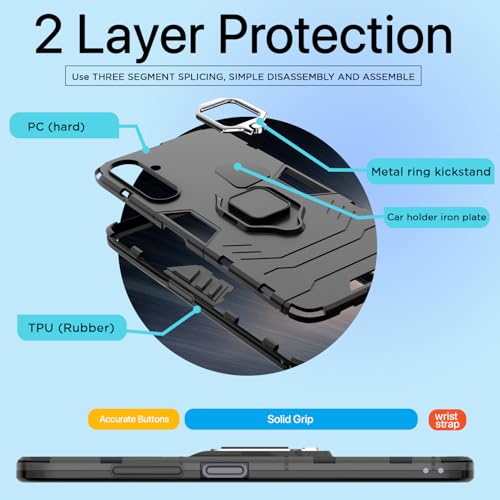 Image of Pikkme Back Cover for Samsung Galaxy M16 5G | 360 Protection Case | Ring Holder Stand D5 Tough Armor Bumper Case (Black)