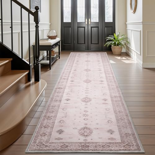 AMOAMI Vintage 2x10 Non-Slip Hallway Runner Rug Pink