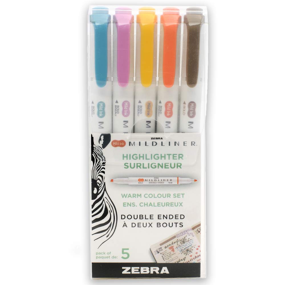 Zebra Pen Mildliner Dual-Tip Highlighter Set, Broad and Fine Point Tips, Ideal for Bible Highlighting, No Bleed, School Supplies and Teacher Supplies, Assorted Warm Ink Colors, 5-Pack (78305)