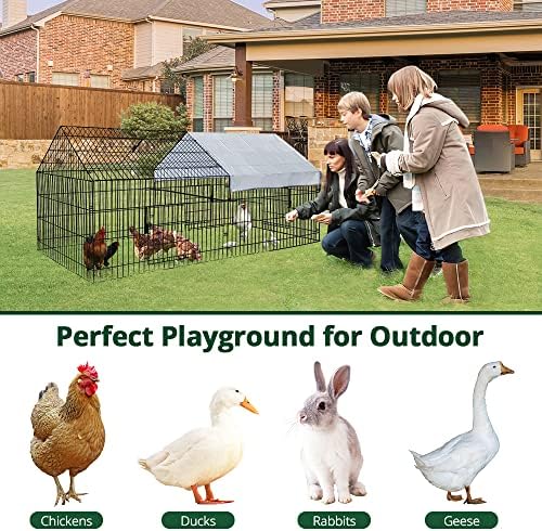 PawGiant Chicken Run 220x102x102cm Chicken Coop Pen for Garden with Cover, Outdoor Metal Portable Chicken Tractor Cage Enclosure Crate Outside, for Small Animals Duck Rabbit Hen
