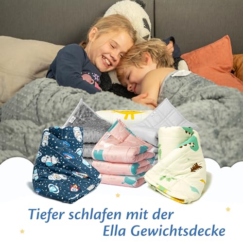 Ella Gewichtsdecke Kinder 3,2 kg 100x150 cm - Therapiedecke, für Stressabbau & Angstzustände, Hypoallergene Glasperlen, weiche & kühlende Baumwoll- Außenschicht, für Kinder von 25-40 kg - Space