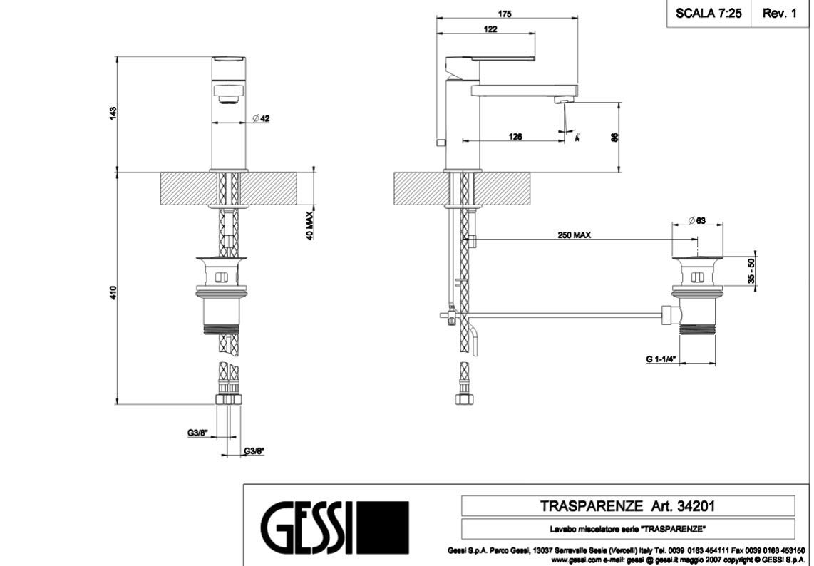 GESSI Trasparenze Rubinetto Bagno Miscelatore Lavabo Cromo art. 34201