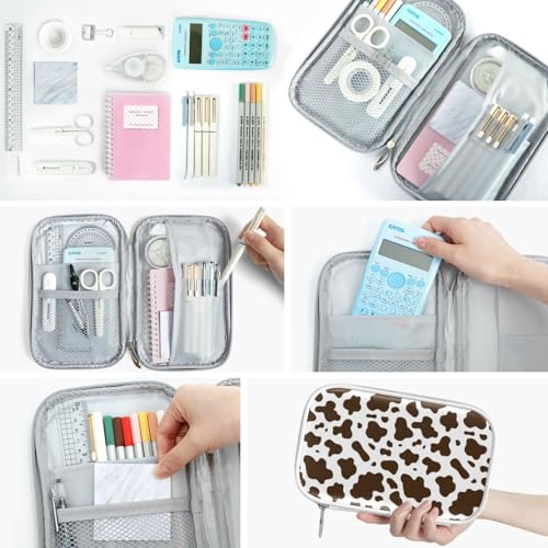 Image of Brown Cow Pencil Bag Case Zipper Pencil Holder Organizer Stationary Pen Bag Cosmetic Makeup Bag Pouch Purse for School Office Supplies