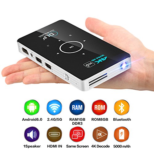 CANGSIKI Android 6.0 100 ANSI Lumens LED Portable Smart Mini Projector with GooglePlay/Netflix/YouTube/Kodi/LiveTV,Home