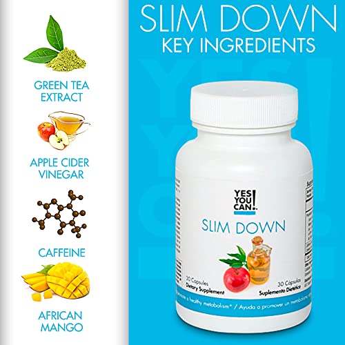 Yes You Can! Slim Down Dietary Supplements - With African Mango, L-Carnitine, Apple Cider Vinegar, Green Tea Extract, And Caffeine Derived From Guarana Seed Extract, 30 Capsules/1 Month Supply #TOP3