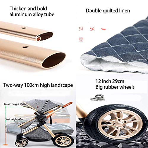 GSJZ 3 in 1 Baby Stroller Carriage Foldable Luxury Pushchair Stroller Shock Absorption Springs High View Pram Baby Stroller with Mommy Bag and Rain Cover (Blue)