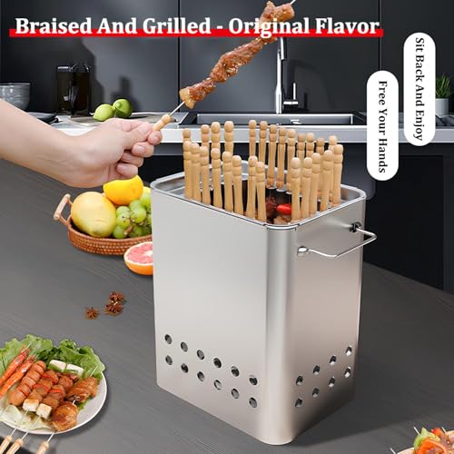 Parrilla de carbón portátil sin humo, barbacoa vertical para 26 pinchos, perfecta para camping, picnics y patios, incluye guantes, ideal para colgar al aire libre