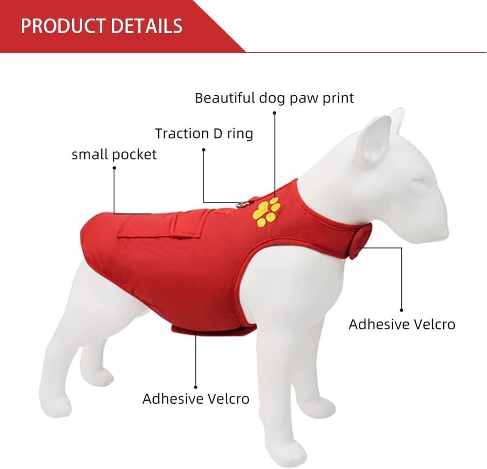 Dog Cold Weather Coats, Reversible Waterproof Warm Dogs Jacket Vest Winter Coat with Pocket and D-Ring, Windproof Pet Cotton Clothes for Small Medium Large Dogs Cats (4XL-Red)