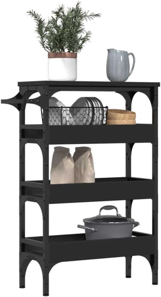 Kitchen Trolley Black Engineered Wood 20.9"x7.9"x29.9" Rolling Kitchen Cart with Wheels Durable Serving Cart Kitchen Storage Cart Mobile Cart for Kitchen Island Cart