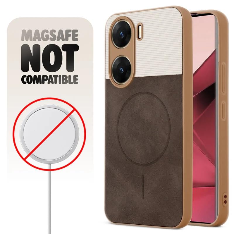 Image of Bintage case Macc-Safe Design Hard Light Weight Back Case | Soft Border Camera Protect | Dual PU Leather Finish Back Cover Compatible for Vivo V29e 5G - White & Cherry Brown