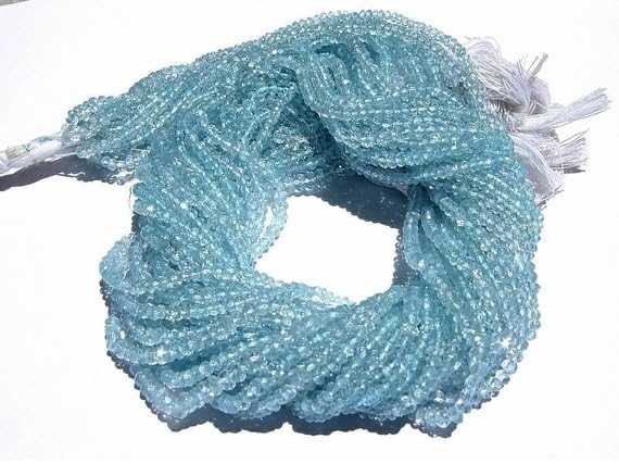 Rondelles 3.5mm Sky Blue az facettées à haute réfraction lumineuse sur fil complet