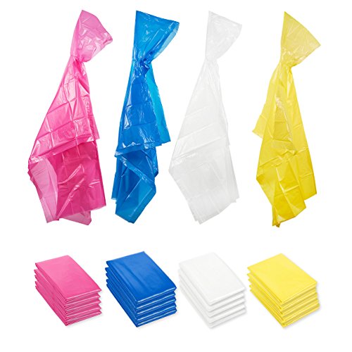 Chubasqueros con capucha desechables para adultos para la lluvia (Paquete de 20) - Rosa, Azul, Transparente, Amarillo