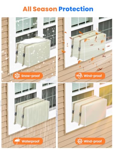 Image of Window AC Unit Cover Outdoor, Waterproof and Dust-Proof Air Conditioner Cover for Outside (Khaki, M-21 inchW x 16 inchD x 15 inchH)