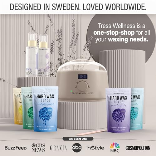 Image of Tress Wellness Award Winning Waxing Kit for Sensitive Skin - Safe for Face & Skin, Easy to Use - At-Home Kit for Face, Bikini, Brazilian & Full Body - Digital Display, Beige