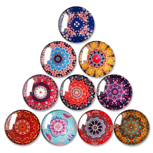 Risipu Imanes para nevera, 12 imanes de cristal coloridos para nevera, adecuados para pizarras blancas magnéticas, tableros de pines, cocina y regalos para niños, imanes de mandala