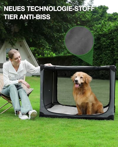 derimkcoa Hundebox faltbar für mittlere Hunde,Hundetransportbox Auto mit verstellbarem Design, reißfesten Netzfenstern & Plüsch-Betteinlage für Zuhause & Reise,106 * 78 * 78cm,Grau
