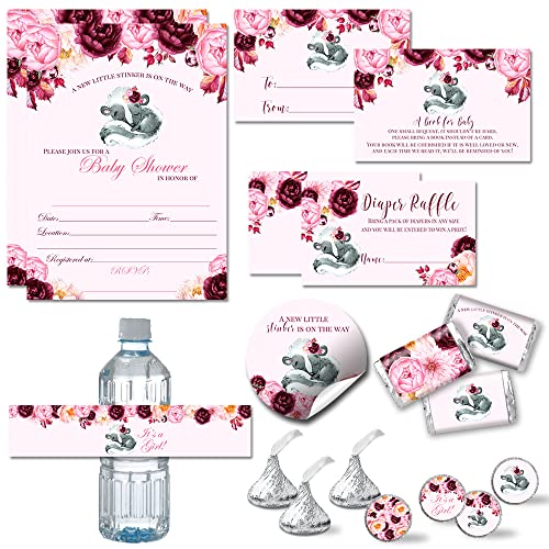 Invitaciones para baby shower con sobres y juegos de rifa de pañales mofeta del bosque