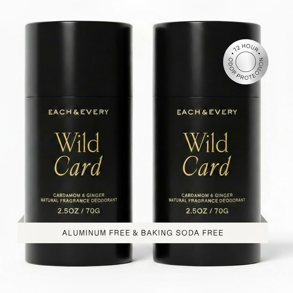 Each & Every All Natural Deodorant for Women & Men - Sensitive Skin, Vegan, Baking Soda & Aluminum-Free Deodorant - Clean Long Lasting Odor Control - Cardamom & Ginger Natural Fragrance (2.5oz, 2pk)