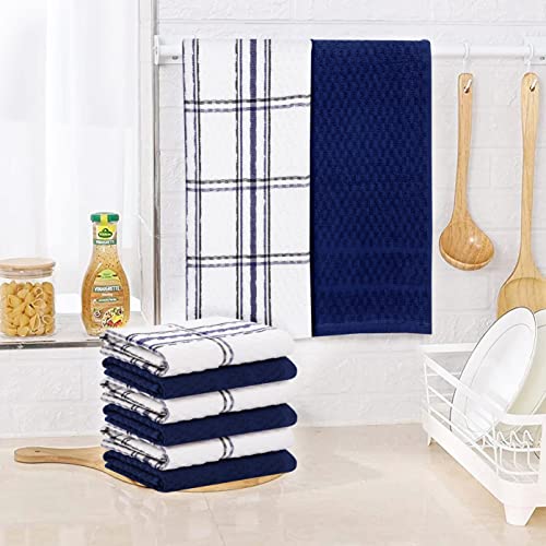 Ruvanti 100% Cotton Terry Kitchen Towels, Dish Towels For Kitchen, Washable Dish Cloths, Soft Tea Towels, Super Absorbent For Cleaning, Dishcloth For Quick Drying, 15X25, 6 Pack - Blue & White #TOP5