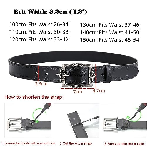 Womens Belts for Jeans Dress Black Belt Goth Western Woman Genuine Leather Trendy Women's Vintage Buckle Plus Size Belt2