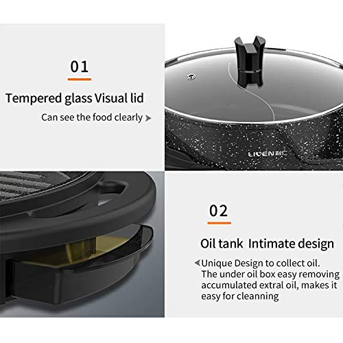 Liven Electric Grill With Hot Pot SK-J6860 Multifunctional, Indoor Teppanyaki Grill/Korean BBQ/Shabu Shabu Hot Pot, 3.6L Capacity for 2-10 People