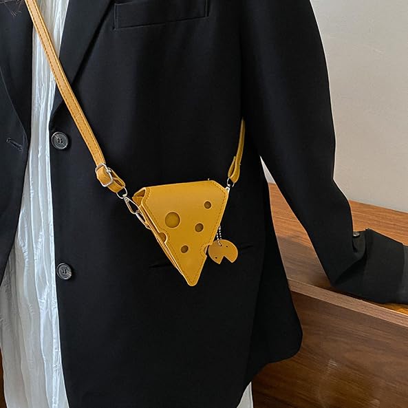 Novelty Cheese Design Crossbody Bag, Yellow Faux Leather, Mini Square Purse4