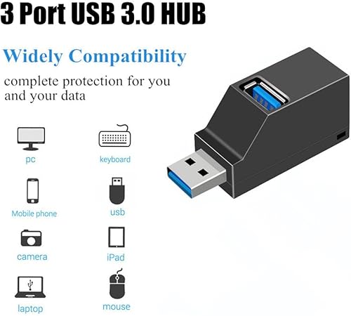 Miniatura 4 de Concentrador USB, mini USB 3.0 USB 2.0 HUB 3 puertos (2 USB 2.0 zUSB 3.0) adaptador de distribución para PC, portátil, MacBook, notebook, unidades