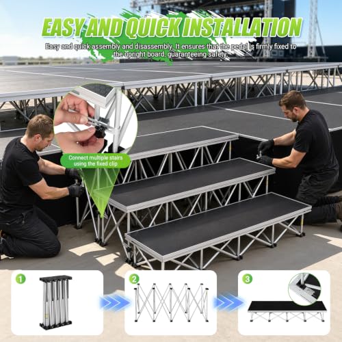 Image of 4x1.2ft Folding Interlocking Stage Stairs, 8.66 inch High 16-Strut Riser