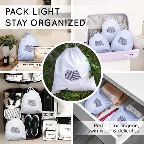 Image of Lingerie Bag for Travel Set of 3, Men Lingerie Bags with Draw Strings, Double-Layered Egyptian Cotton Beach Bags for Swimwear, Underwear & Vacation Storage, 15x15 Inches (White)