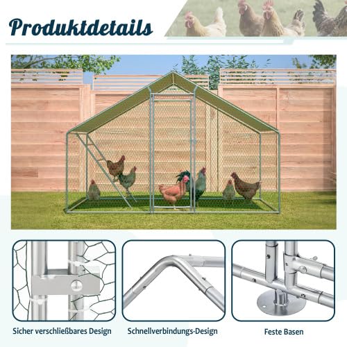Gallinero con escalera de asiento – 3 x 2 m transitable aviario con cubierta de polietileno UV y cerradura de seguridad, para palomas y gallinas