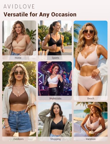 Image of Avidlove Jelly Bras for Women No Underwire Seamless Bralettes Wireless Push Up Scalloped Full Coverage Sports Everyday Bra