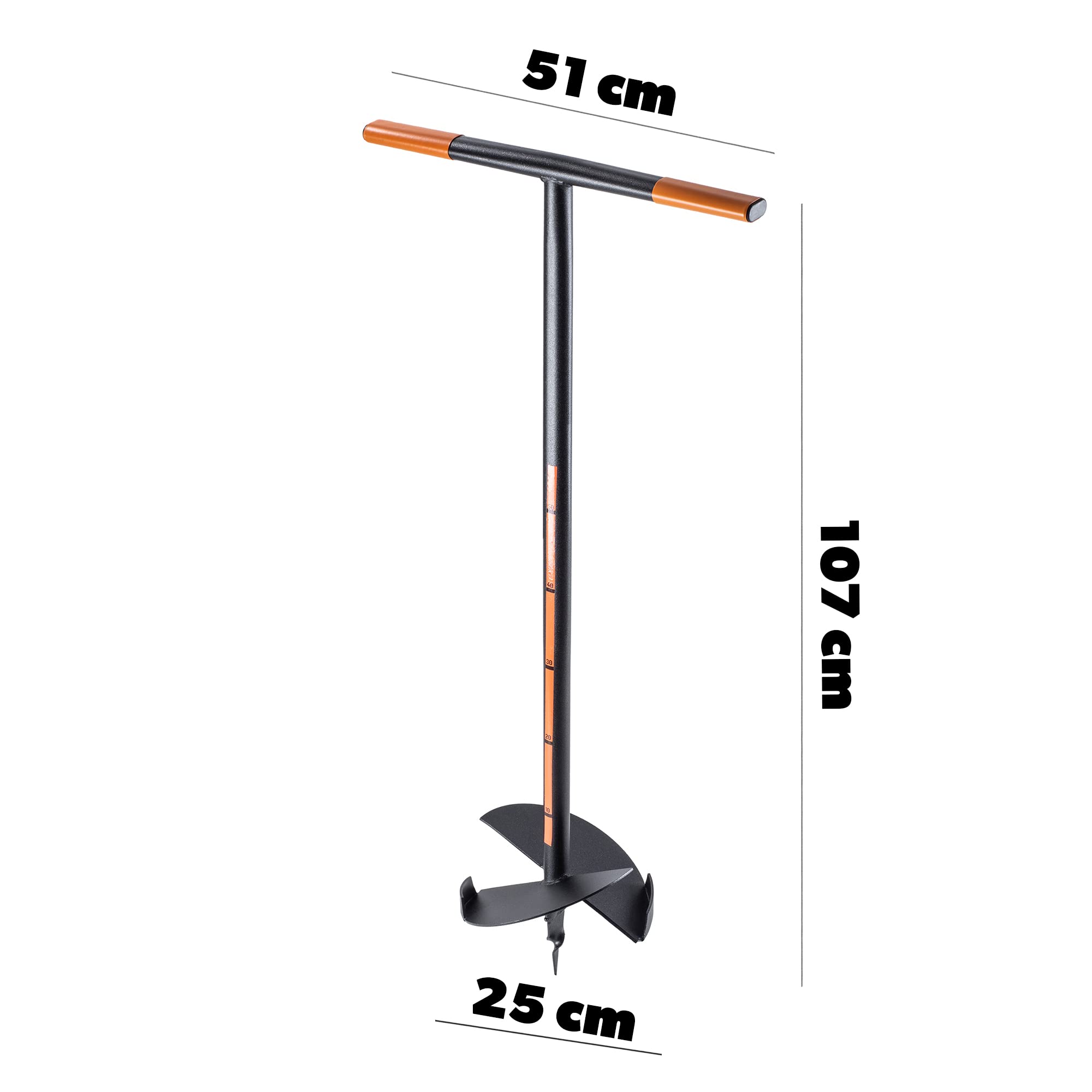 KADAX Handerdbohrer, Erdbohrer aus Metall, Erdlochbohrer mit Quergriff, Spiralbohrer für Garten, Pfostenbohrer, Pflanzbohrer, Blumenzwiebelbohrer, Pfahlbohrer (250mm)